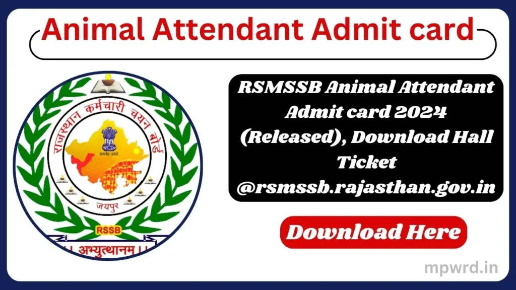 RSMSSB Animal Attendant Admit Card 2024 released check here